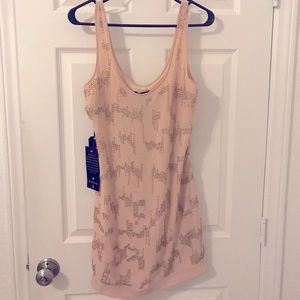 Bebe Pink Silk Beaded Mini Dress